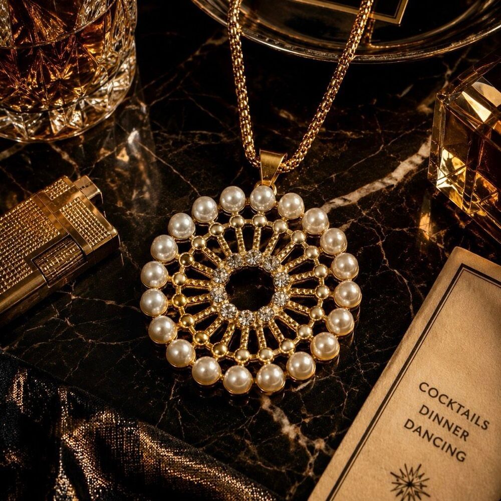 Men’s 70s Rockstar Style Gold Tone Medallion Necklace
